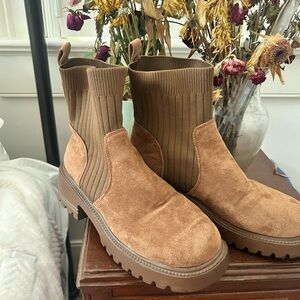 Tan and brown suede ankle boots #ankleboots